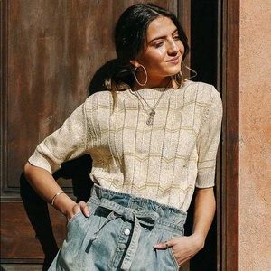 Lucky Brand Yellow Chevron Boat Neck Pullover